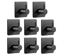 Feligio Ganci adesivi da bagno, nero, 8 pezzi, in acciaio inox 304, autoadesivi, senza fori, ideali per bagno, toilette, cucina, ufficio