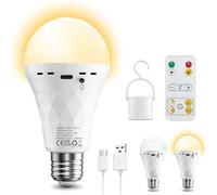 Feliigo Lampadina LED E27 USB ricaricabile 2600 mAh lampada 2 bianco caldo bianco freddo dimmer con telecomando, temporizzazione lampade Attacco E27 e ricaricabile doppio uso con gancio