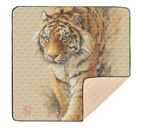 Feline Emerging from Grassy Area Art - Tappetino da gioco pieghevole per bambini, lavabile, per la stanza dei giochi, per neonati, neonati, bambini, 127 x 127 cm