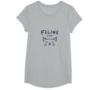 Feline Fine: Gioco di Parole Carino per Gli Amanti dei Gatti per Gli Appassionati di Animali Domestici Maglietta, Ragazze, Grigio Melange, M