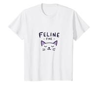 Feline Fine: Gioco di Parole Carino per Gli Amanti dei Gatti per Gli Appassionati di Animali Domestici Maglietta, Bambini, Bianco, 3 Anni