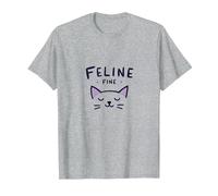 Feline Fine: Gioco di Parole Carino per Gli Amanti dei Gatti per Gli Appassionati di Animali Domestici Maglietta, Uomo, Grigio Melange, 3XL