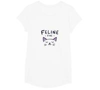 Feline Fine: Gioco di Parole Carino per Gli Amanti dei Gatti per Gli Appassionati di Animali Domestici Maglietta, Ragazze, Bianco, L
