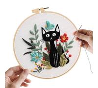 Feline Set, Printed Thread Craft Hoop, DIY Needle Art Pack, Textile Illustration Kits, Compact Sewing Project Box, Decorative Handwork Kit for Beginners, Studio, Workshop, Gift, Holiday, Relax