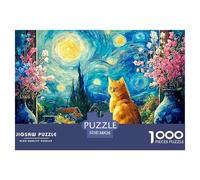 Feline Sitting on The Windowsill 1000 Pezzi Cartoncino Premium Puzzle Van-Gogh Style Starry Sky Sfida Unica Gioco Creativo Puzzle Per Bambini 38x26cm/1000pcs