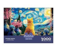 Feline Sitting on The Windowsill 1000 Pezzi Cartoncino Premium Puzzle Van-Gogh Style Starry Sky Sfida Unica Gioco Creativo Puzzle Per Bambini 70x50cm/1000pcs