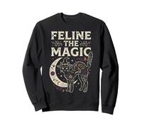 Feline The Magic Witchy Halloween Occulto Goth Design Felpa