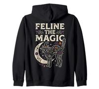 Feline The Magic Witchy Halloween Occulto Goth Design Felpa con Cappuccio