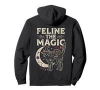 Feline The Magic Witchy Halloween Occulto Goth Design Felpa con Cappuccio
