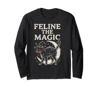 Feline The Magic Witchy Halloween Occulto Goth Design Maglia a Manica
