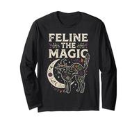Feline The Magic Witchy Halloween Occulto Goth Design Maglia a Manica
