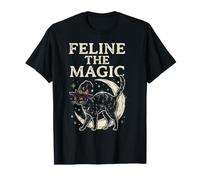 Feline The Magic Witchy Halloween Occulto Goth Design Maglietta