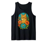 Felino fiore mosaico arte carino geometrico gatto floreale Canotta