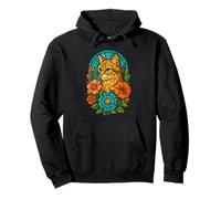 Felino fiore mosaico arte carino geometrico gatto floreale Felpa con Cappuccio
