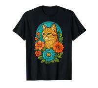 Felino fiore mosaico arte carino geometrico gatto floreale Maglietta