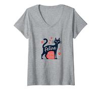 Felino Me Stesso Oggi: Arte eccentrica Amante dei Gatti Maglietta con Collo a V, Donna, Grigio Melange, M