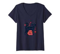 Felino Me Stesso Oggi: Arte eccentrica Amante dei Gatti Maglietta con Collo a V, Donna, Navy, L