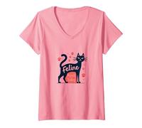 Felino Me Stesso Oggi: Arte eccentrica Amante dei Gatti Maglietta con Collo a V, Donna, Rosa, S