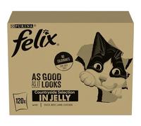 Felix Fantastic, cibo umido per gatti adulti, gelatina, assortimento di anatra, bue, agnello e pollo, confezione da 120 buste da 85 g
