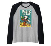 Felix Il Gatto sognatore Luna - Retro 1920s Celeste Animazione Maglia con Maniche Raglan