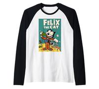 Felix Il Gatto sognatore Luna - Retro 1920s Celeste Animazione Maglia con Maniche Raglan