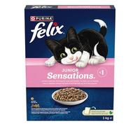 Felix Junior Sensations - Cibo per gatti secco, in pollo e tacchino, con latte e verdure, confezione da 5 (5 x 1 kg)
