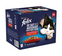 Felix Le Ghiottonerie in Gelatina 24 x 85 g Alimento umido per gatto - Varietà di carne (Pollo, Manzo, Coniglio, Agnello)