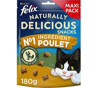 FELIX Naturally Delicious Snack | Adulto| Dolcetti per gatti |Pollo con un tocco di Erba| 180 g