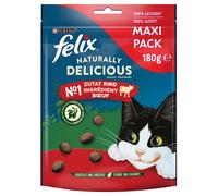 Felix Naturally Delicious Snack per gatti - Set %: 3 x 180 g Ricco in Manzo con un Tocco di Bacca di Goji