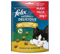 Felix Naturally Delicious Snack per gatti - Set %: 3 x 180 g Ricco in Pollo con un Tocco di Erba gatta