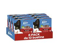 FELIX Original Cibo Umido per Gatti Adulti in Salsa con Anatra e Agnello, Tacchino e Fegato, Pollo e Rognone, Coniglio 60 Buste da 85g