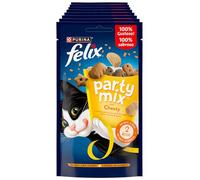 FELIX Party Mix Snack per Gatti Adulti, 8 Confezioni da 60 g | Croccantini per Gatti con Formaggio Cheddar, Gouda e Edamer - Alimento complementare per Gatti