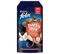FELIX Party Mix Snack per Gatti Adulti - Croccantini con Manzo, Pollo e Salmone, 8 Confezioni da 60 g - Alimento complementare per Gatti