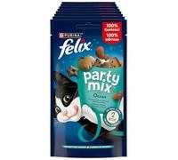 FELIX Party Mix Snack per Gatti Adulti - Croccantini per Gatti con Salmone, Merluzzo e Trota, 8 Confezioni da 60 g