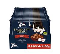 Felix Purina Sfilaccetti Rustici Cibo Umido per Gatti con Manzo e Pollo, 48 buste da 80g