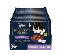 Felix Purina Sfilaccetti Rustici Cibo Umido per Gatti con Manzo, Pollo, Tonno e Salmone 48 buste da 80g