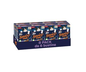 FELIX Sauce Time Cibo umido per Gatti Adulti con Pollo e Salmone, 8 confezioni da 6 Busine x 40gr