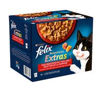 Felix Sensations Extras 24 x 85 g Pacco misto umido per gatti - Pollo, Agnello, Manzo, Tacchino