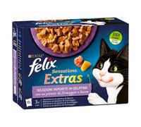 Felix Sensations Extras Selezioni Saporite 12x85gr - Con Tacchino e Bacon, Manzo e Formaggio, Salmone e Formaggio, Tonno e Formaggio