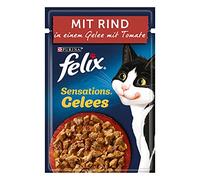 FELIX Sensations Gelatine cibo umido per gatti con manzo e pomodoro in gelatina, confezione da 26 (26 x 85 g)