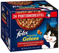 FELIX Sensations Gelatine Cibo Umido per Gatti in Gelatina, Mix di varietà, Confezione da 4 (4 x 24 bustine da 85 g)
