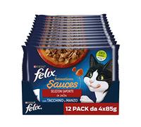 FELIX Sensations Sauces, Cibo Umido per Gatti Adulti, 48 Bustine da 85g