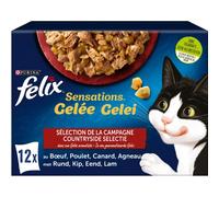 FELIX Sensazioni gelatina | Gatto adulto | Selezione di manzo, pollo, anatra, agnello, confezione da 12 x 85 g | Sacchetto di freschezza