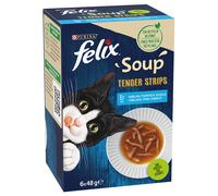 Felix Soup Filetti 6 x 48 g Alimento umido per gatti - Varietà di Mare: Merluzzo, Tonno e Platessa