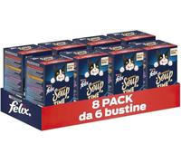 FELIX Soup Time Original Cibo Umido per Gatti Adulti, 48 Bustine da 48g | Cibo Umido Complementare con Manzo, Pollo e Agnello