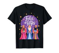 Feliz Dia De Reyes - Maglietta Natalizia con Scritta Happy Three Kings Day Maglietta