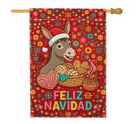 Feliz Navidad - Bandiera natalizia a forma di coniglio, 71 x 101 cm | Conchas, bandiera per prato, cioccolata calda, motivo floreale festivo, tema vacanze culturali, decorazione per giardino