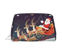 Feliz Navidad Papá Noel Reno Trineo Bolso de maquillaje de cuero Bolso de cosméticos impermeable Organizador pequeño Bolso de maquillaje con cremallera Bolso de aseo portátil de viaje para mujeres y n