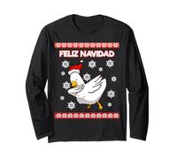 Feliz Navidad Pollo Dab Pollo Dabbing Natale Maglia a Manica