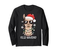 Feliz Navidad Spagnolo Natale Lama Divertente Maglia a Manica